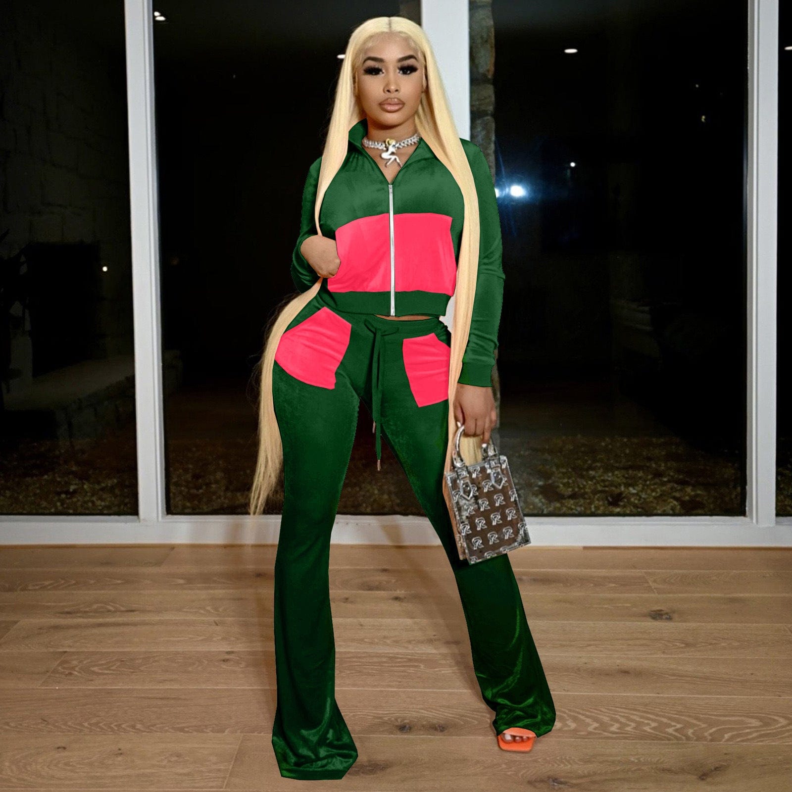 S / #01 Velour Tracksuit Womens 2 Pieces Joggers Outfits Jogging Sweatsuits Set Soft Sports Sweat Suits Pants