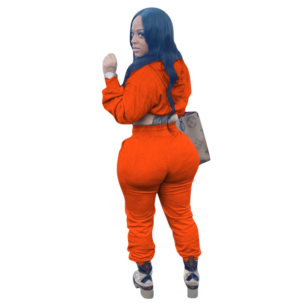 S / #01 Women 2 Piece Outfits Workout Tracksuit Long Sleeve Crop Top Jogger Pants Set Sportswear Sweatsuit