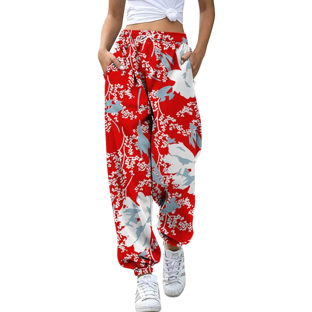 S / 02 European  Women's Digital printing 2023 Spring and Autumn New loose Foot-binding sports pants High waist All-match casual pants