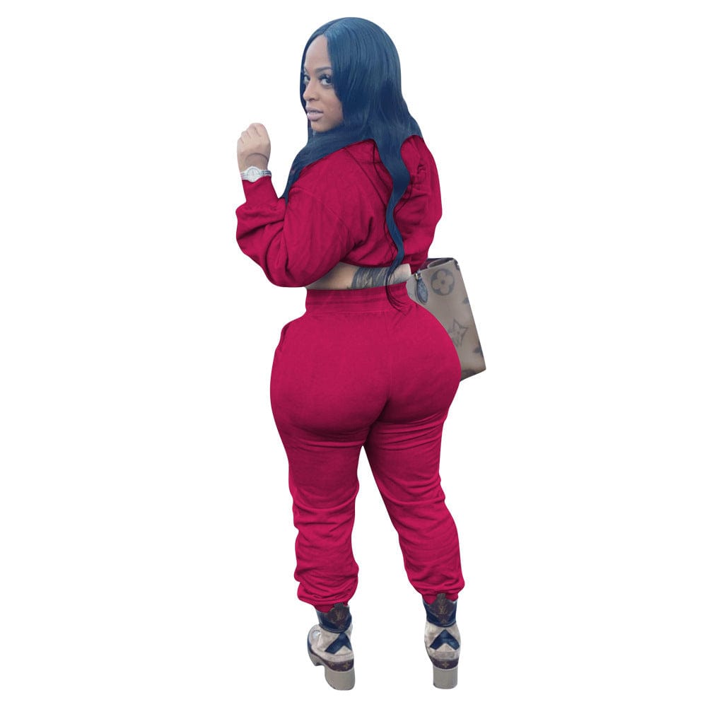 S / #02 Women 2 Piece Outfits Workout Tracksuit Long Sleeve Crop Top Jogger Pants Set Sportswear Sweatsuit
