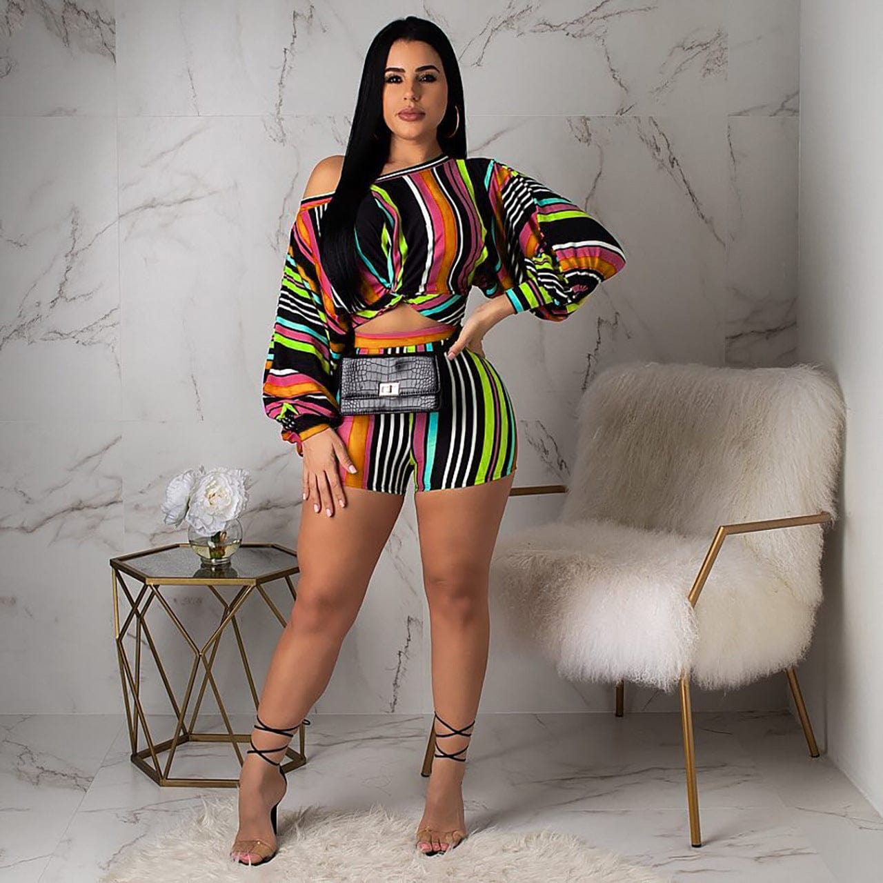 S / #02 Women Sexy Long Sleeve Jumpsuits Colorful Printed Romper Bodycon Night Out Party Clubwear 2 Piece Outfits