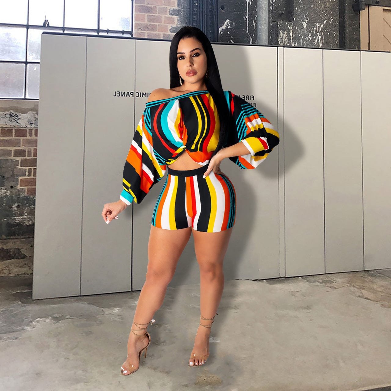 S / #04 Women Sexy Long Sleeve Jumpsuits Colorful Printed Romper Bodycon Night Out Party Clubwear 2 Piece Outfits
