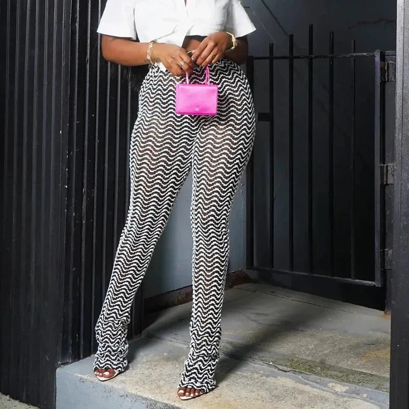 S / 1 Best Selling Autumn Black and White Corrugated Hip-lifting Pants Fashion Casual All-match Trousers Slim-fit Women's Trousers