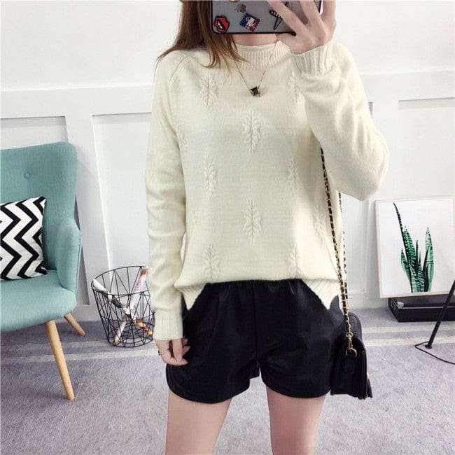 S / 1 Hot Sale Korean Style High Neck Leaf Print Woman Cashmere Sweater