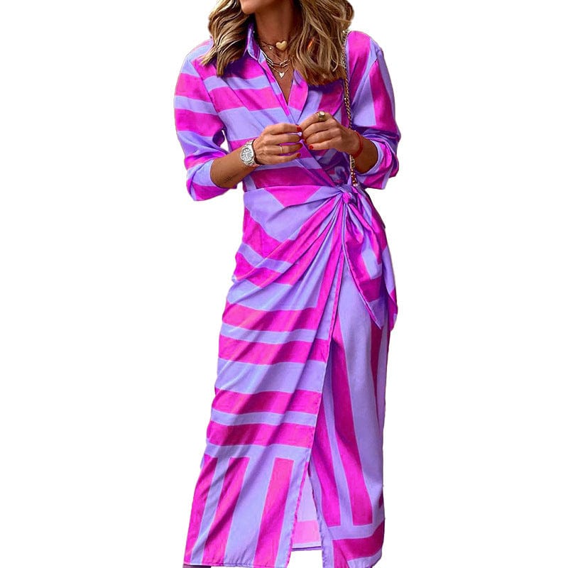 S / 1 New Spring Summer One Piece Printed Dress Long Sleeve Temperament Shirt Long Skirt Holiday Party Dress for Women Robe Dresses