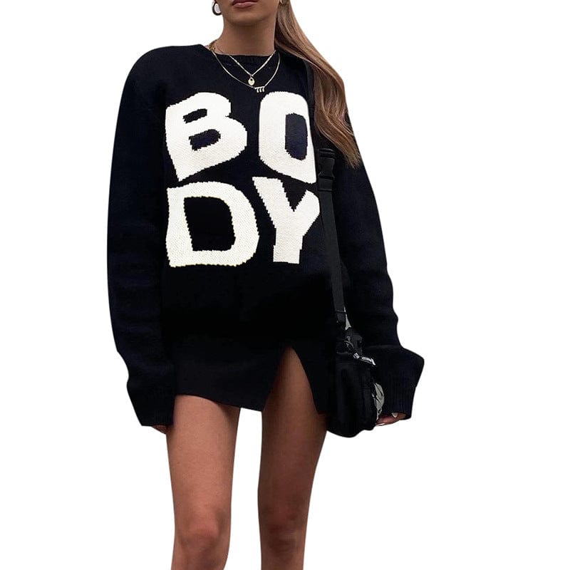S / 1 Newest Designer Body Letter Embroidered Pullover Knitting Ugly Christmas Women High Neck Knit Sweater For Women