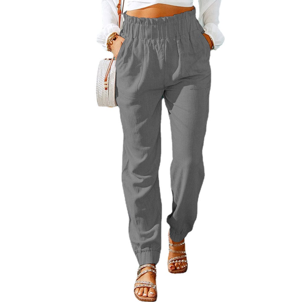 S / 10 Spring/Summer ruffled high-waist pants solid color women summer trousers