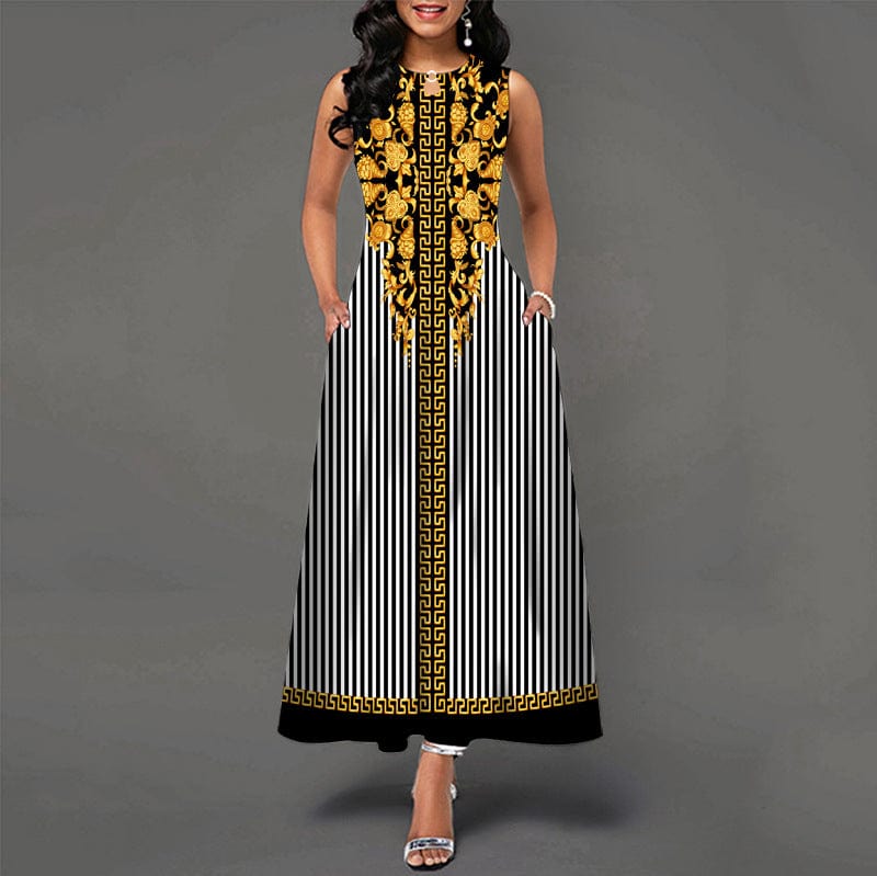 S / #12 Dropshipping Hot summer fashion latest women's high waist summer party evening beach sleeveless long dress