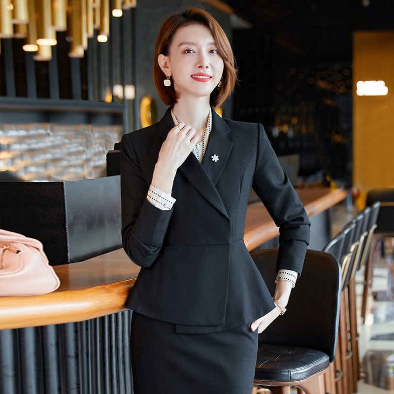 S / 2 Piece Black Pant Suit High-quality Wholesale Ruffles Business 2 Piece Suit Set for Women Clothes Suit Business Office Lady Work Wear Pant Suits