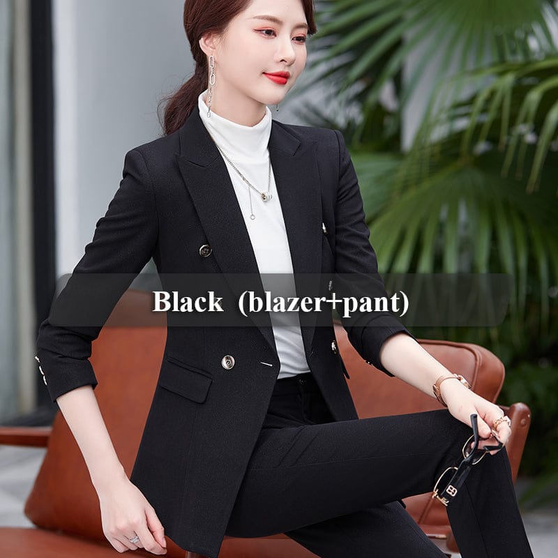 S / 2 piece black suits Wholesale Dropship OEM High-Quality New Single Button Women's Trousers Suit Two Piece suit For Women Pant Suits Office Wear