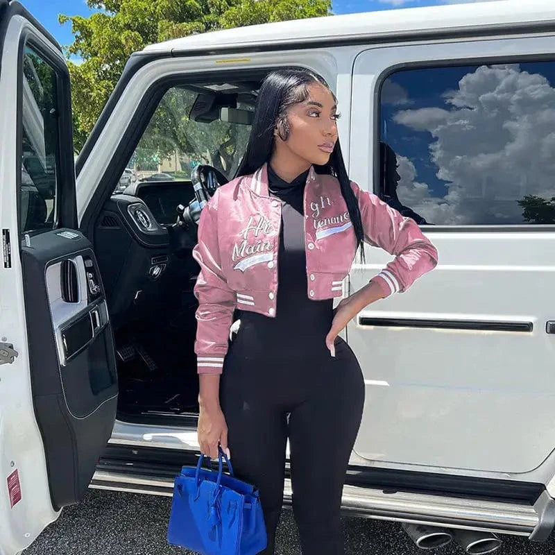 S / 22TP1014  pink CUTENOVA 22TP1014 Streetwear 2024  Long Sleeve Patchwork  Warm Jacket Coat Women Casual Baseball Jersey