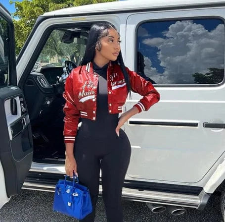 S / 22TP1014  red CUTENOVA 22TP1014 Streetwear 2024  Long Sleeve Patchwork  Warm Jacket Coat Women Casual Baseball Jersey