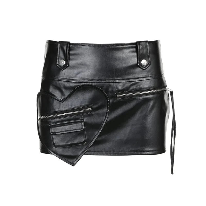 S / 23SK122302 black Cutenova 23SK122302 Sexy 2024 Girls Streetwear Motorcycle Patchwork PU Leather Skirt Mini Skirts For Women