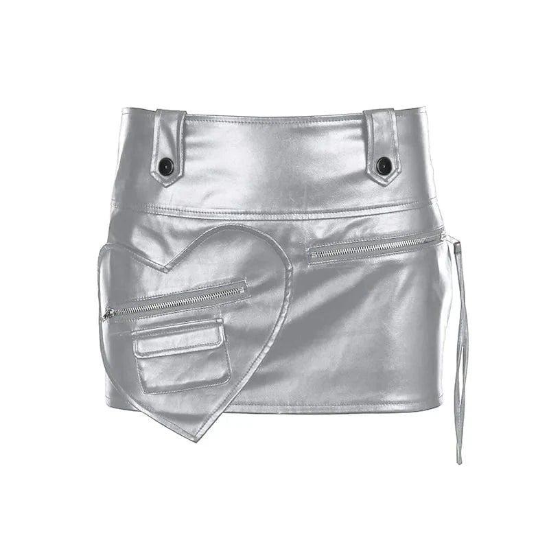 S / 23SK122302 sliver Cutenova 23SK122302 Sexy 2024 Girls Streetwear Motorcycle Patchwork PU Leather Skirt Mini Skirts For Women