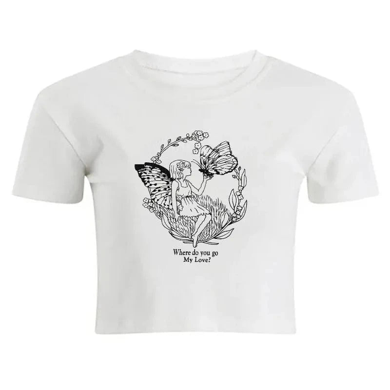 S / 23TP121202 12 / 100% Cotton CUTENOVA 23TP121202 Letter Printed Y2K  Fashion 100% Cotton Girls Short Sleeve Streetwear Crop Top T Shirt Women 2024