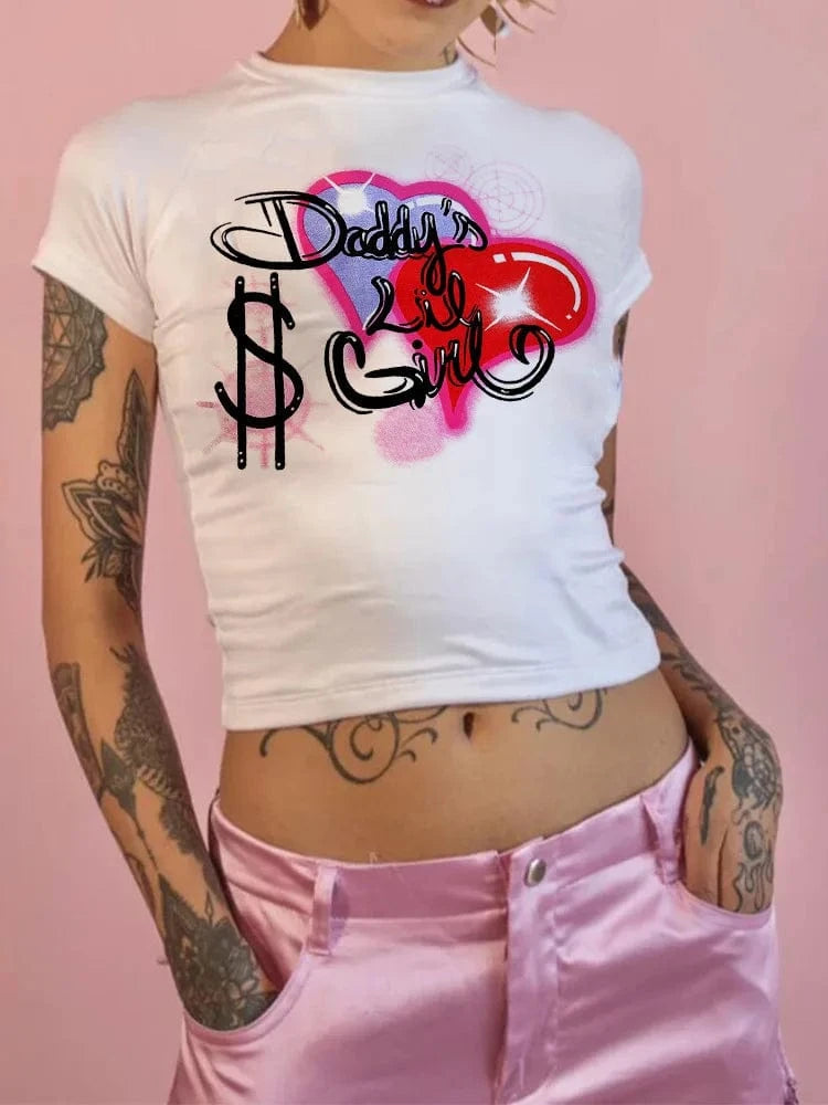 S / 23TP121202 18 / 100% Cotton CUTENOVA 23TP121202 Letter Printed Y2K  Fashion 100% Cotton Girls Short Sleeve Streetwear Crop Top T Shirt Women 2024