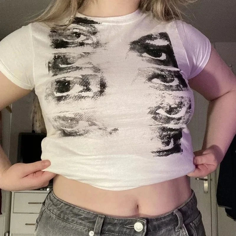 S / 23TP121202 26 / 100% Cotton CUTENOVA 23TP121202 Letter Printed Y2K  Fashion 100% Cotton Girls Short Sleeve Streetwear Crop Top T Shirt Women 2024