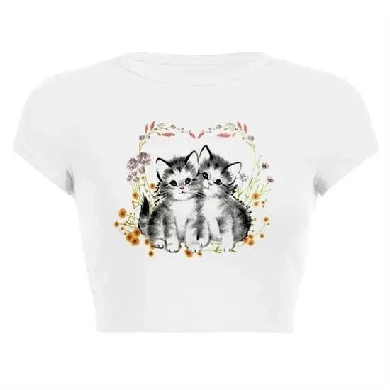 S / 23TP121202 5 / 100% Cotton CUTENOVA 23TP121202 Letter Printed Y2K  Fashion 100% Cotton Girls Short Sleeve Streetwear Crop Top T Shirt Women 2024