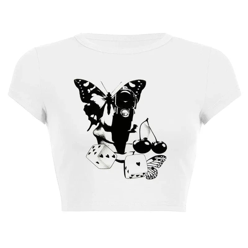 S / 23TP121202 6 / 100% Cotton CUTENOVA 23TP121202 Letter Printed Y2K  Fashion 100% Cotton Girls Short Sleeve Streetwear Crop Top T Shirt Women 2024