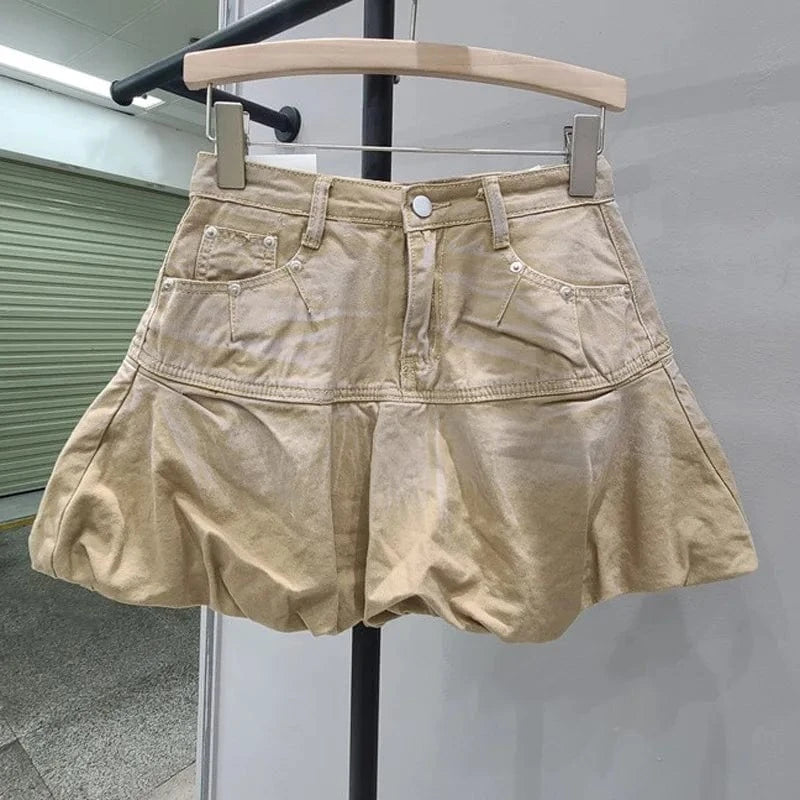 S / 24PT011305 KHAKI CUTENOVA 24PT011305 New Fashion Cute 2024 Y2K Casual Gradient Women's Denim Skirts Pleated Women Mini Skirt
