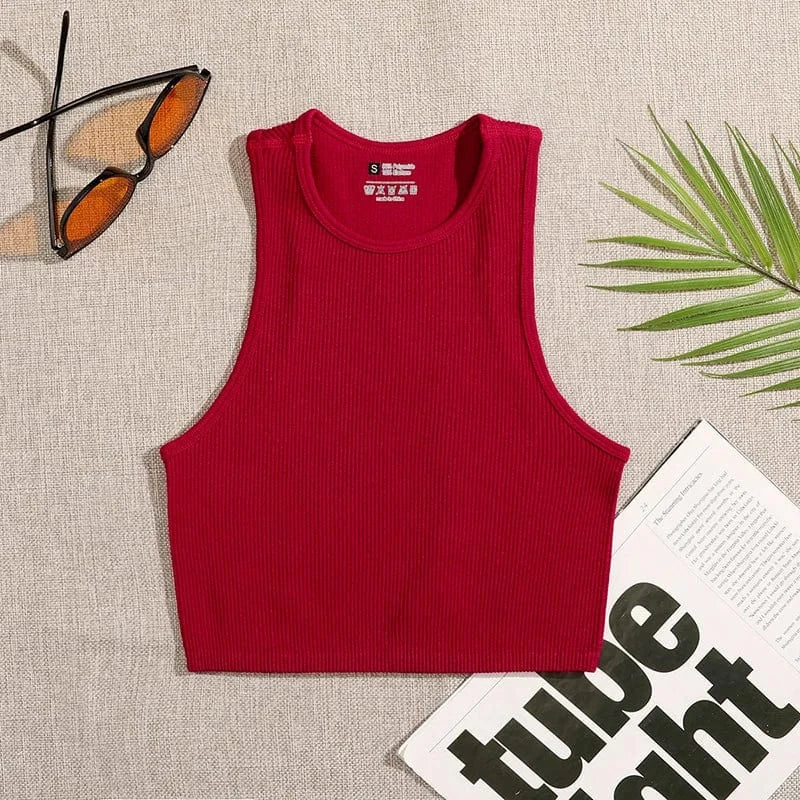 S / 24TP010903 red / Polyester / Cotton CUTENOVA 24TP010903 High Quality 2024 Simple Yoga Joggers Chic New  Sleeveless Tank Crop Top T Shirt Women
