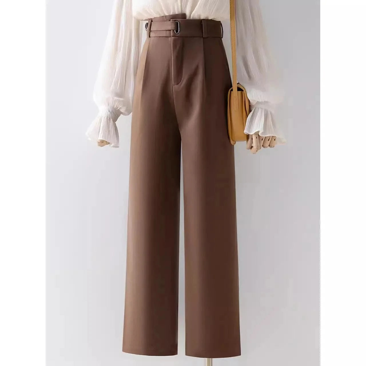S-2XL suit pants High waisted drape casual straight leg pants Short and wide leg pants