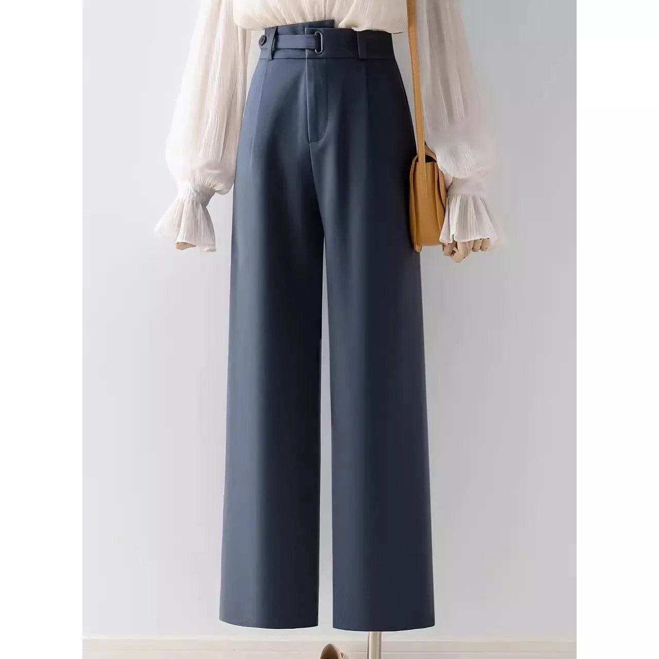S-2XL suit pants High waisted drape casual straight leg pants Short and wide leg pants