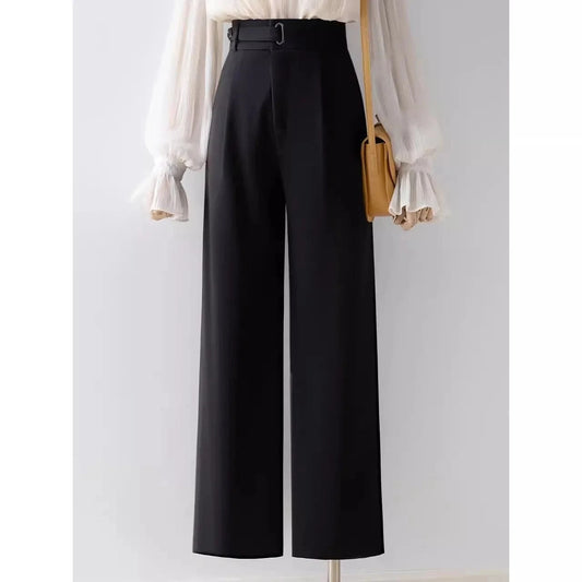 S-2XL suit pants High waisted drape casual straight leg pants Short and wide leg pants