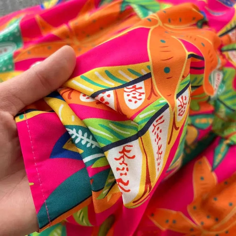 S-2XL Tourism vacation Summer new strapless waist cinching large hem printed dress
