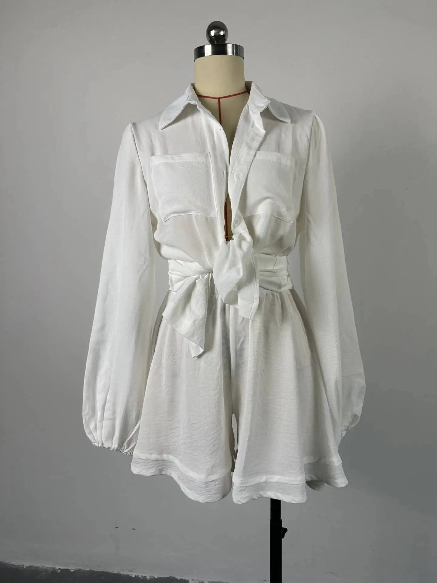 S-2XL Women's casual suit Autumn New Style Solid Color Bubble Sleeve Shirt Wide Leg Shorts Set