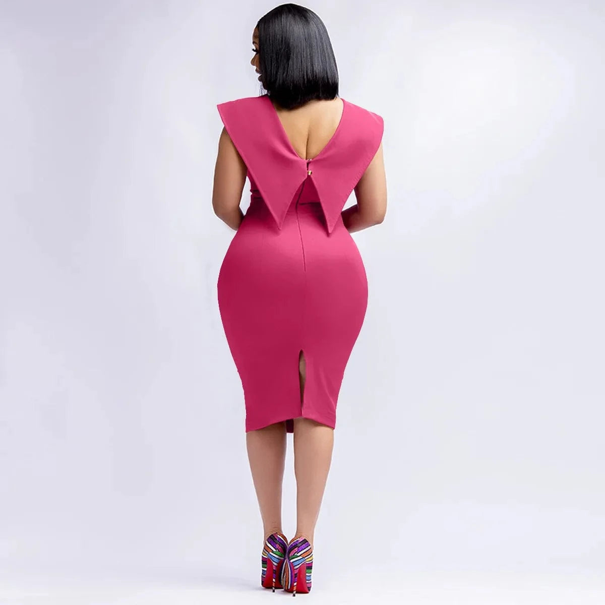 S / 3 J&HNew Arrivals Spring Summer Ladies Office Dress Sleeveless Square Neck Split Pencil Dresses For Ladies Career Dresses