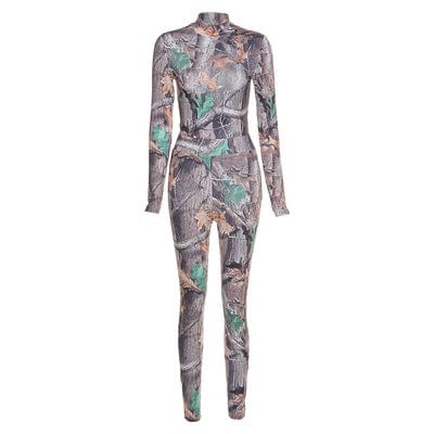 S / 3 Mesh Aesthetic Print Sexy Long Sleeve Sets Women Bodysuit And Leggings Party Skinny One Piece Outfit Jumpsuit