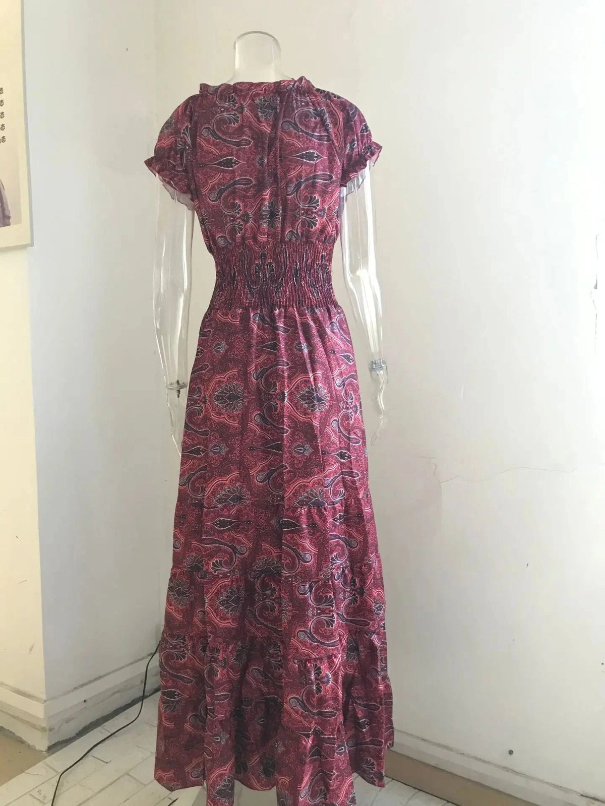 S-3XL Bohemian style new dress long skirt with waist cinched floral print large hem dress