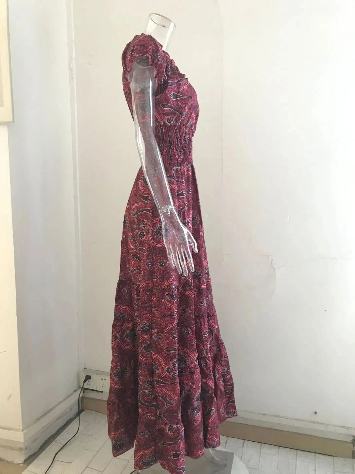 S-3XL Bohemian style new dress long skirt with waist cinched floral print large hem dress