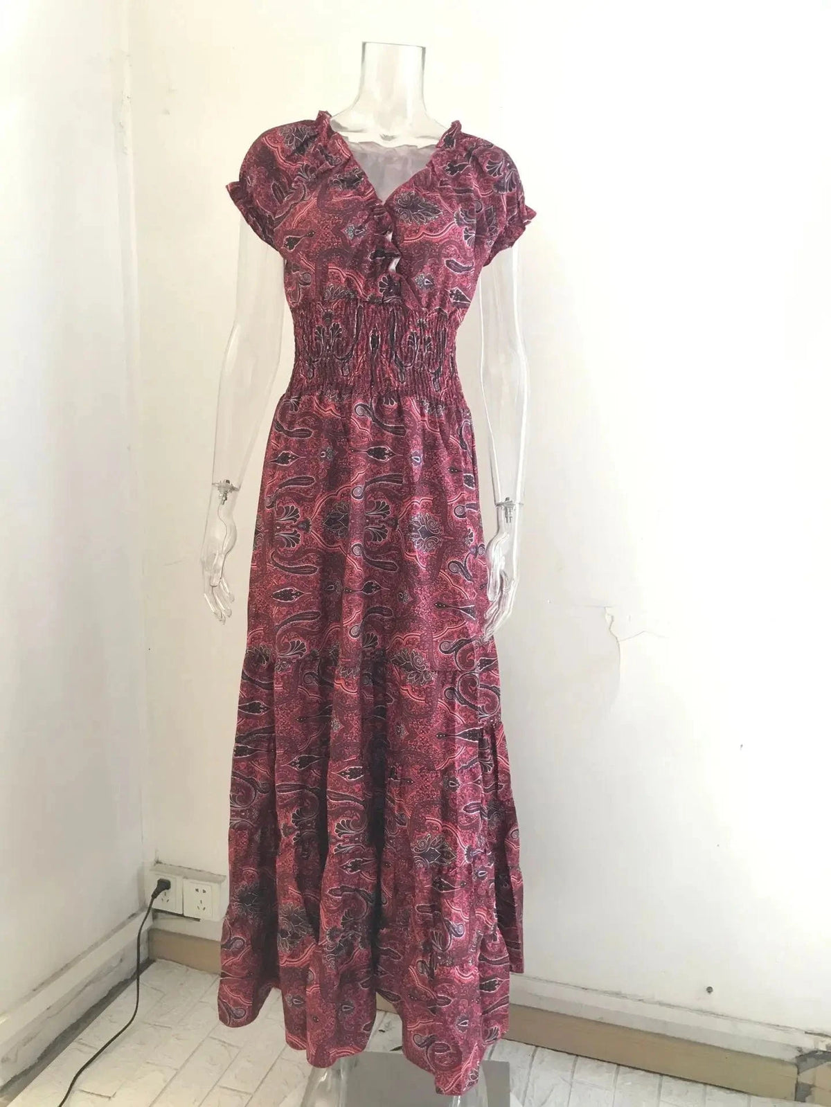 S-3XL Bohemian style new dress long skirt with waist cinched floral print large hem dress