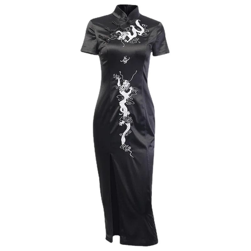 S-3XL Dark Wind Hip Hop Button Large Size Long Dress Improved Hip Hop Embroidered Qipao Slim Fit Dress