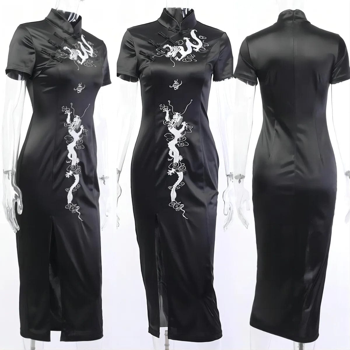 S-3XL Dark Wind Hip Hop Button Large Size Long Dress Improved Hip Hop Embroidered Qipao Slim Fit Dress