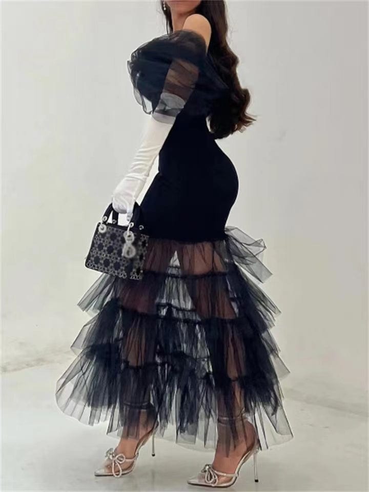 S-3XL Sexy Summer Women Glitter Layered Sheer Mesh Skinny Glamorous Party Evening Dress Wedding Guests Prom Celebrity Dress