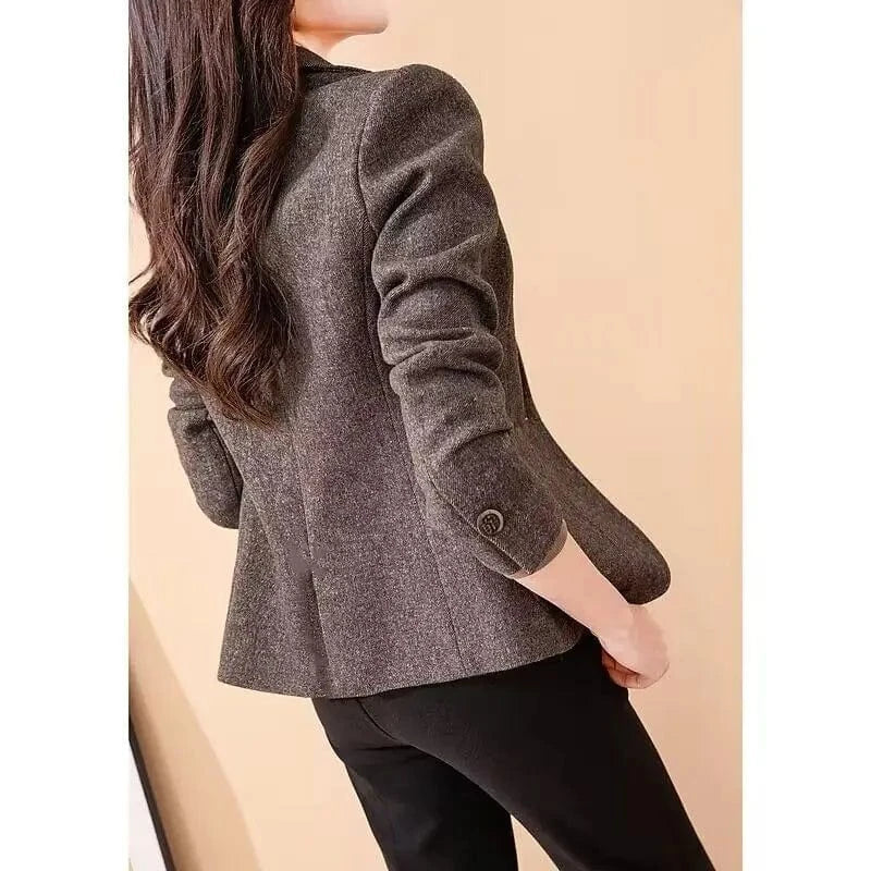 S-3XL Thickened suit jacket One button fashionable long sleeved woolen suit for women's outerwear