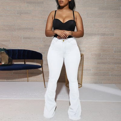 S / 4 Coldker Flared Jeans Girls Skinny Pants Female Clothes Spring Summer Mid Waist Casual Streetwear Women Washed Denim Trousers