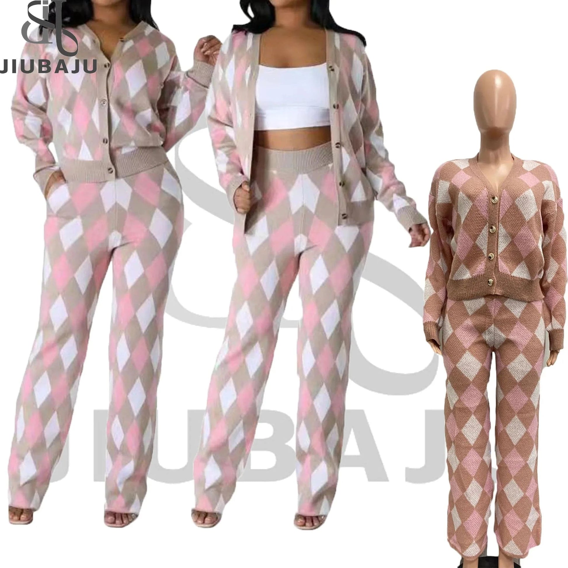 S-4XL 2023 Women Elegant Fall Loungewear Knitted Cardigan Long Sleeve Top And Pants 2 Piece Sets