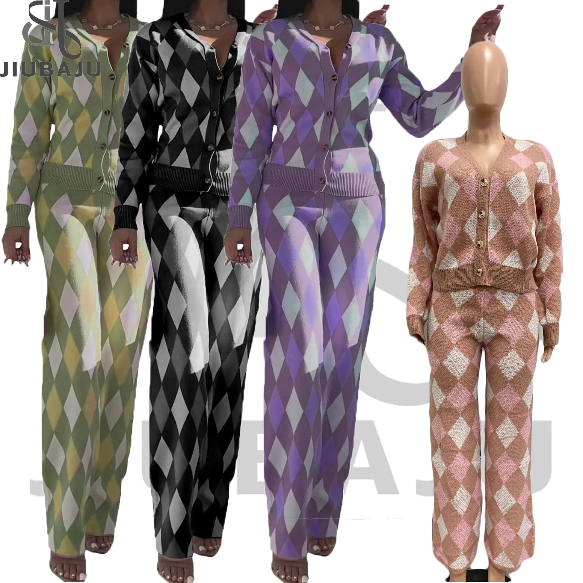 S-4XL 2023 Women Elegant Fall Loungewear Knitted Cardigan Long Sleeve Top And Pants 2 Piece Sets