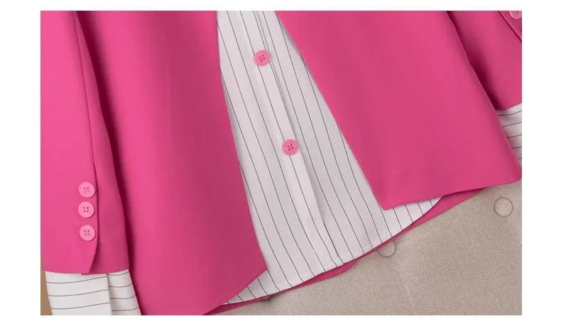 S-4XL contrasting color lazy style sweet cool women's jacket Back slit design striped patchwork small suit