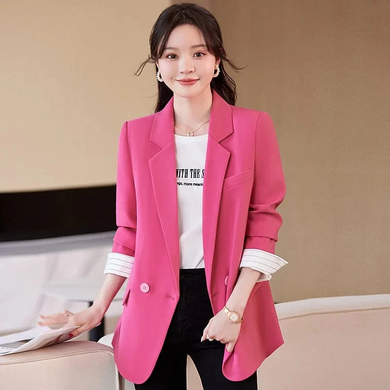 S-4XL contrasting color lazy style sweet cool women's jacket Back slit design striped patchwork small suit