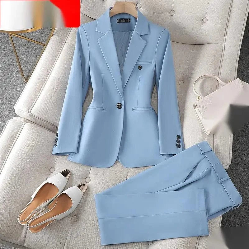 S-4XL Long sleeved Professional Suit and Pants Formal Set Interview Sales Workwear