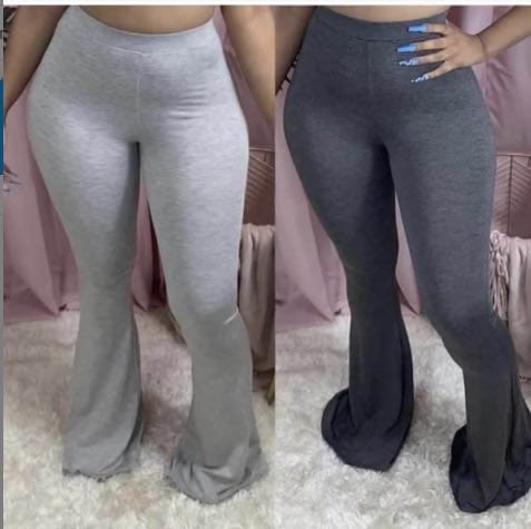 S-4XL plus size ladies leggings 2023 Solid color Women high Waist stacked pants leggings flare pants