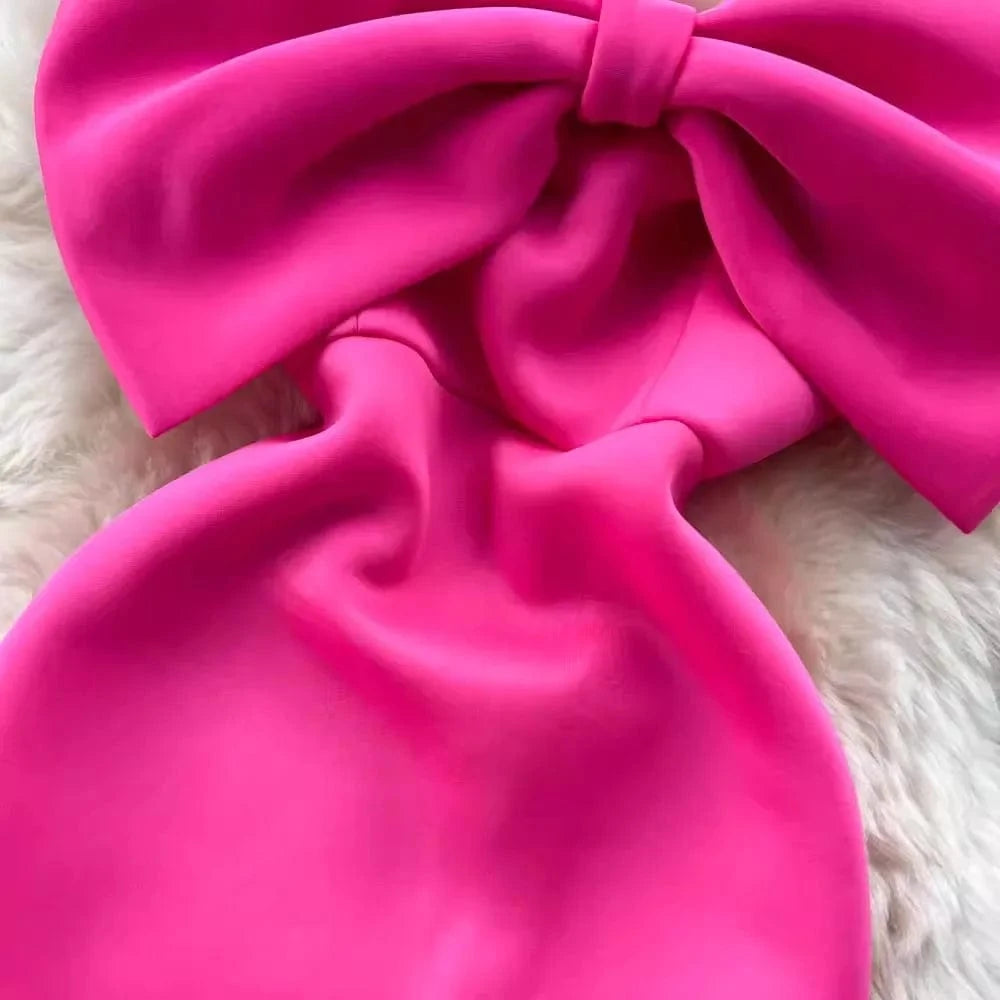 S-4XL Sexy Pure Desire Wind Irregular Three Dimensional Bow Tie Single Shoulder Diagonal Neck Bra Wrap Hip Dress