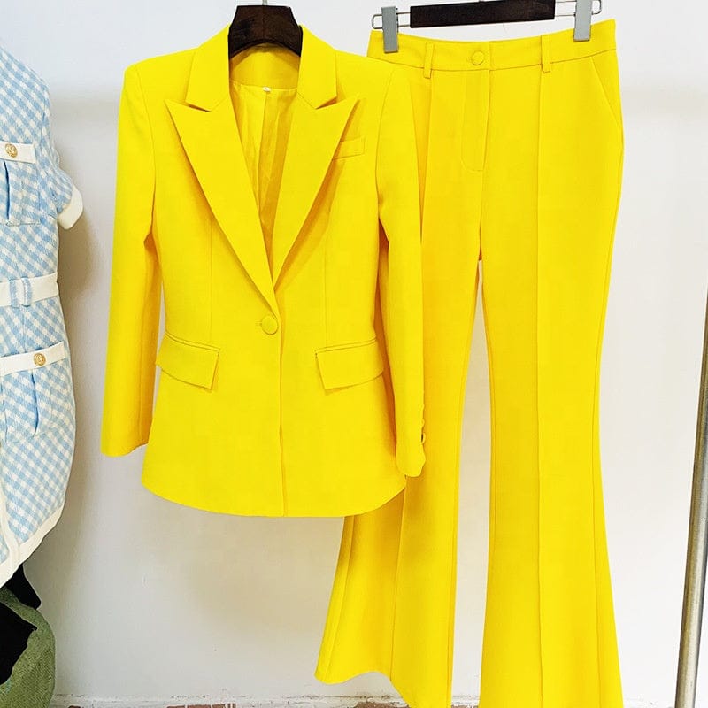 S-4XL Trendy fall ladies office wear formal women suit blazer flare pant set plain business suits for women