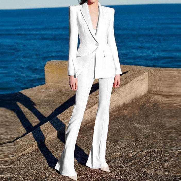 S-4XL Trendy fall ladies office wear formal women suit blazer flare pant set plain business suits for women