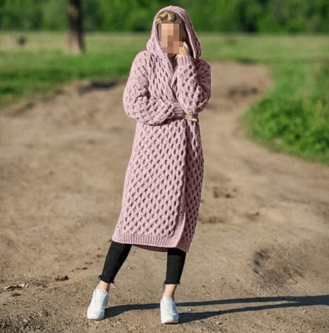 S-5XL Autumn and Winter Warm New Solid Color Fashion Women's Long Knitted Sweater Hooded Cardigan Coat
